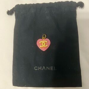 Chanel pink glitter Heart Charm with dust bag